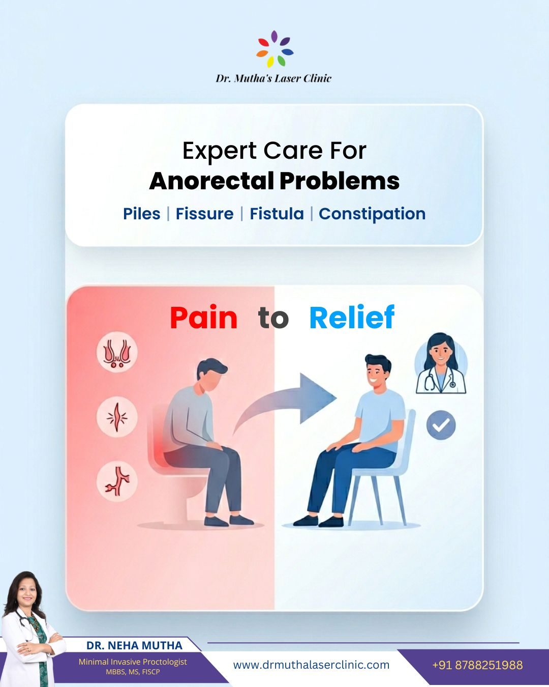 piles fissure fistula and constipation treatment by Dr Neha Mutha laser clinic Pune