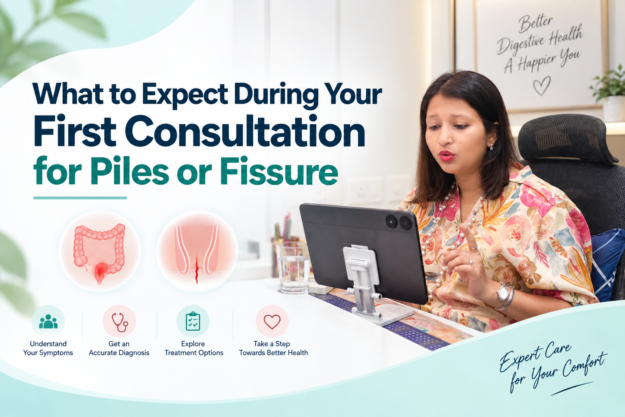 Doctor consulting a patient about piles and fissure treatment