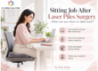 Woman working at a desk after laser piles surgery, with recovery tips from Dr. Neha Mutha, Pune.