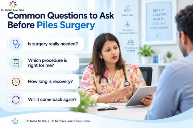 Common Questions Before Piles Surgery – Dr. Neha Mutha Dr. Neha Mutha explaining common questions to ask before piles surgery in Pune
