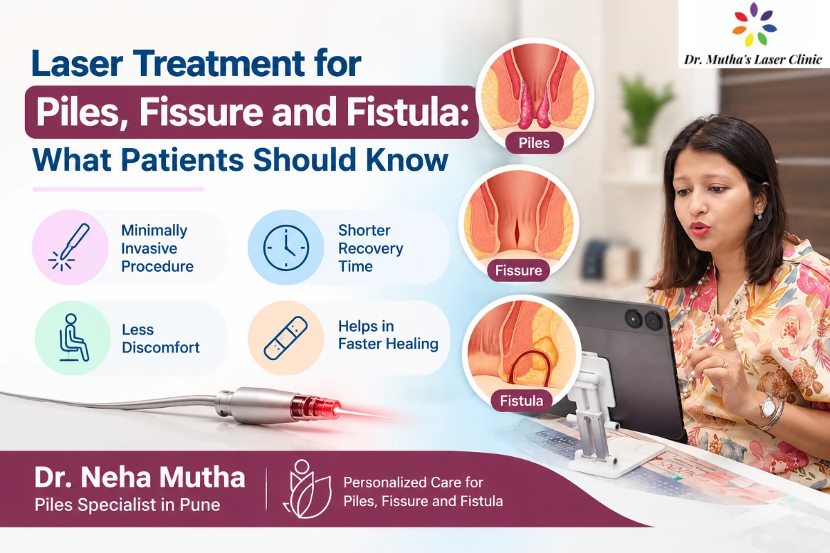 Laser Treatment for Piles, Fissure and Fistula Dr. Neha Mutha explaining laser treatment for piles, fissure and fistula in Pune.