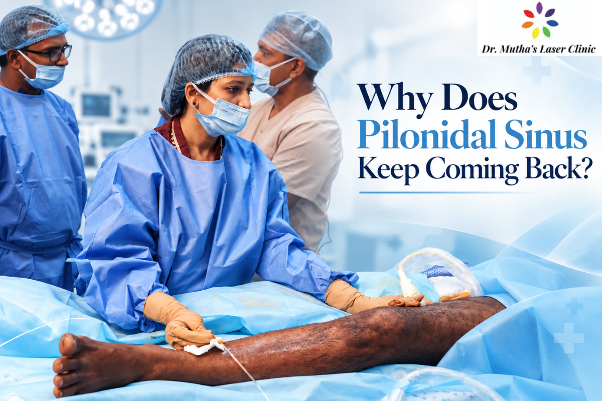 Dr. Neha Mutha performing a surgical procedure – Why Does Pilonidal Sinus Keep Coming Back? | Pilonidal Sinus Treatment in Pune